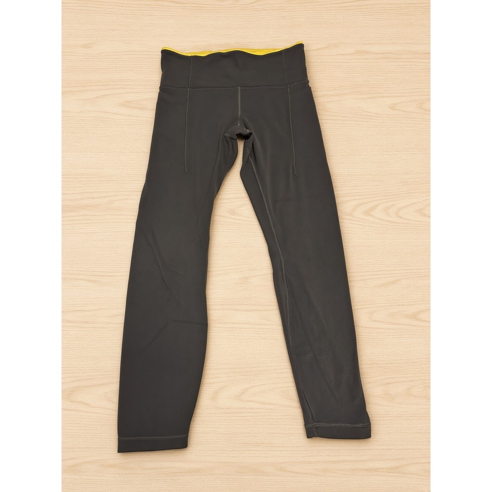 Athleta Womens Gray Yellow Laser Cut High Rise Athletic Leggings Size S